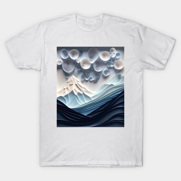 Beautiful Paper quill Carving of cool ethereal Mount Everest with only shades of blue ! T-Shirt by UmagineArts